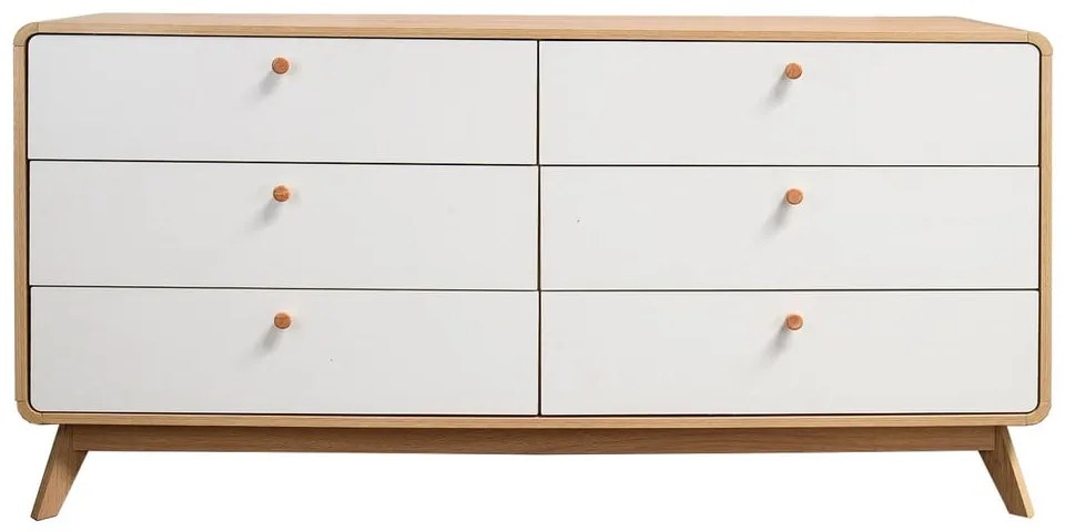 Biało-naturalna kolorze niska komoda w dekorze dębu 150x74 cm Caitlin – Støraa
