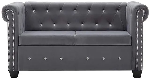 Aksamitna sofa w stylu Chesterfield Charlotte 2Q - szara