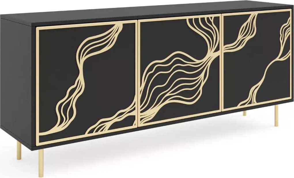 Komoda Gambia 164 cm – nowoczesna, elegancka, glamour, metalowy stelaż, 3-drzwiowa