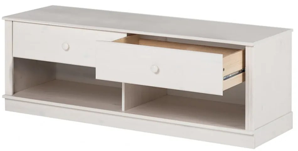Biała szafka pod TV z litego drewna sosnowego 137x47 cm Anita – Støraa