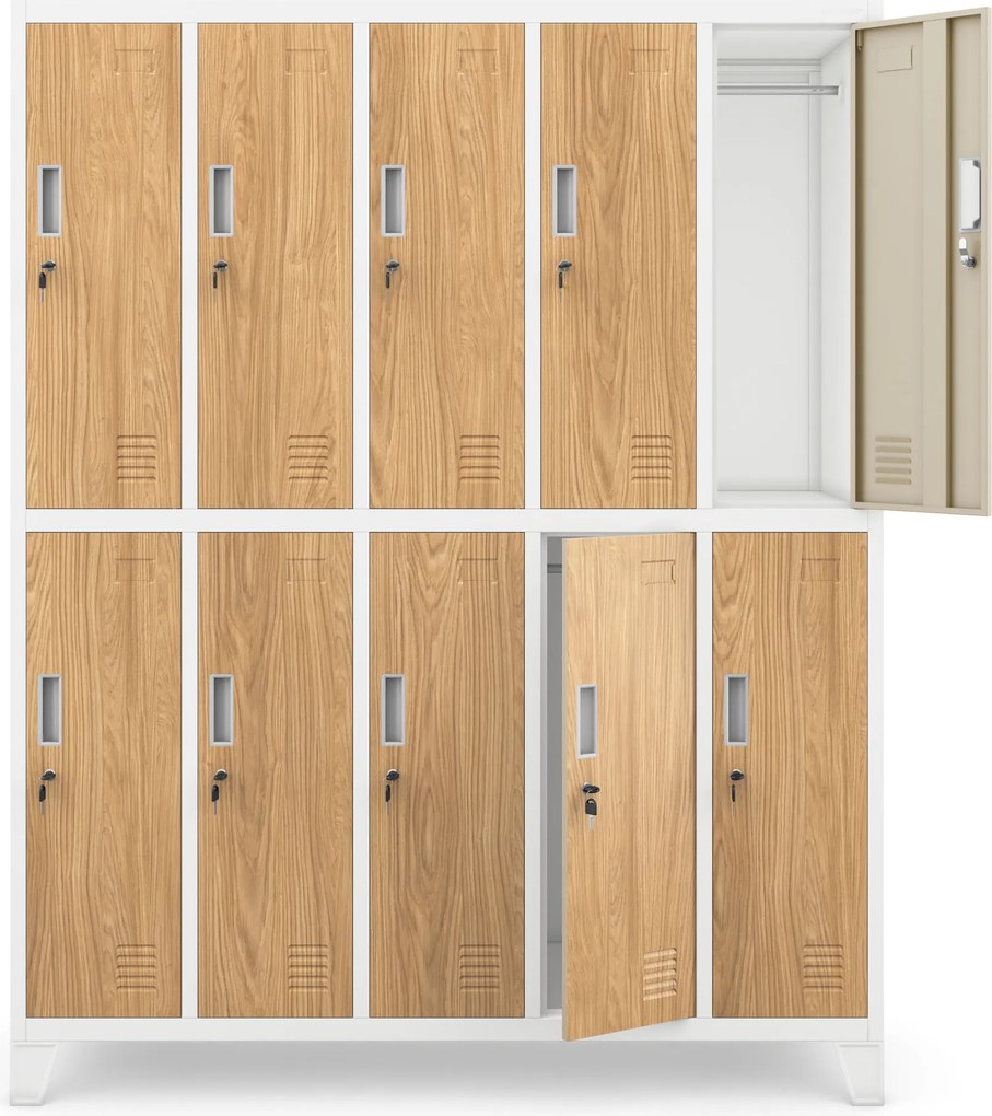 Szafka BHP ubraniowa biała/złoty dąb: Eco Design 10-drzwiowa BARTEK