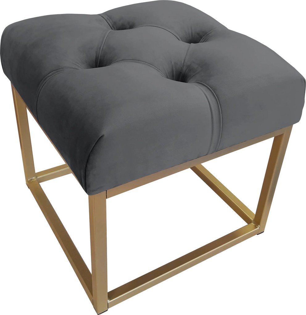 Pufa CHESTERFIELD tkanina Welur loft ławka podnóżek metal : Kolor Stelaża - Złoty, Kolor tkaniny - VELVET - BL14, Typ tkaniny - Velvet