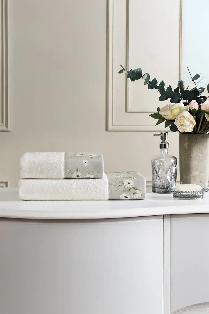 Podarunkowy zestaw ręczników CREMONA, 2 szt Biały / szary haft