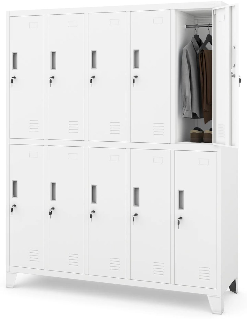 Szafa socjalna BHP ubraniowa 10-drzwiowa biała: BARTEK 1360 x 1720 x 450 mm