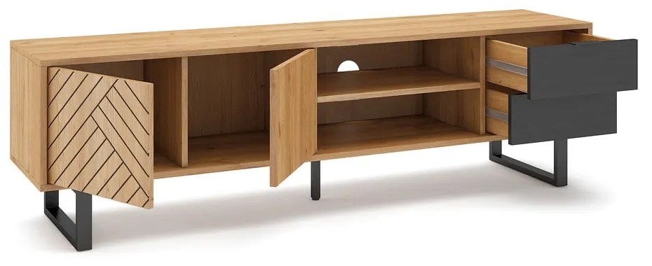 Antracytowo-naturalna szafka pod TV w dekorze dębu 180x51,5 cm Madona – Marckeric