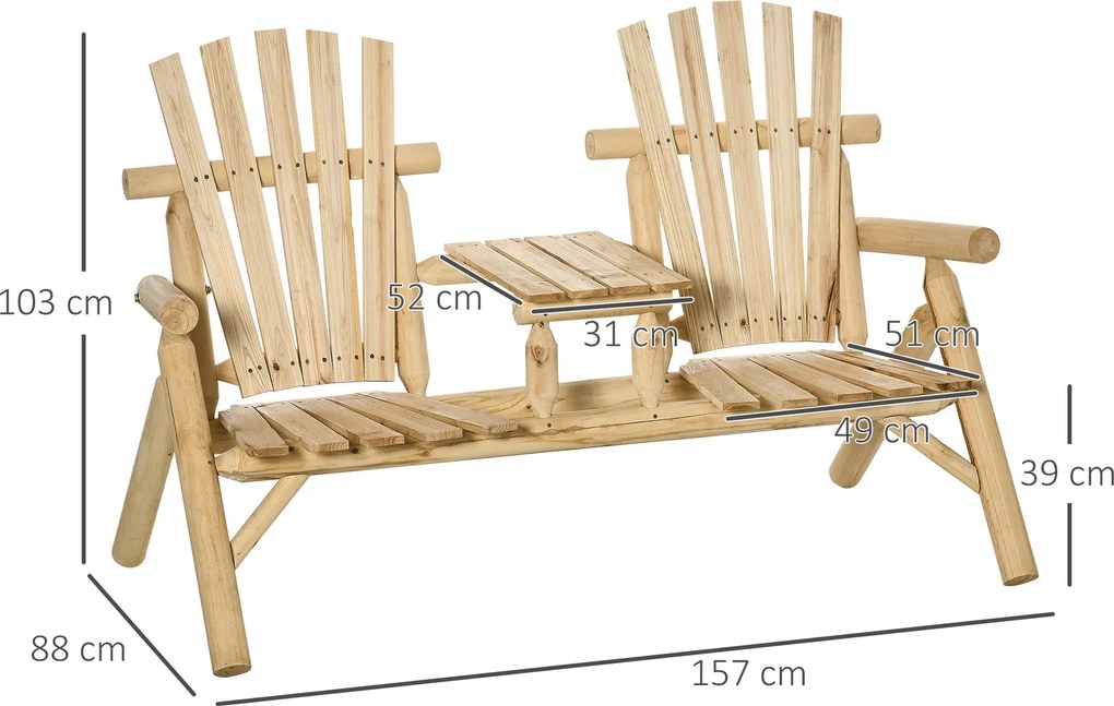 Outsunny Zestaw ławek ogrodowych 2osobowy zintegrowany stół drewno naturalne 157x88x103cm | Aosom PL
