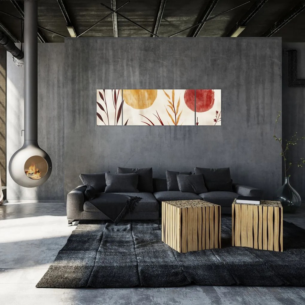 Obraz - Rośliny i okręgi (170x50 cm)