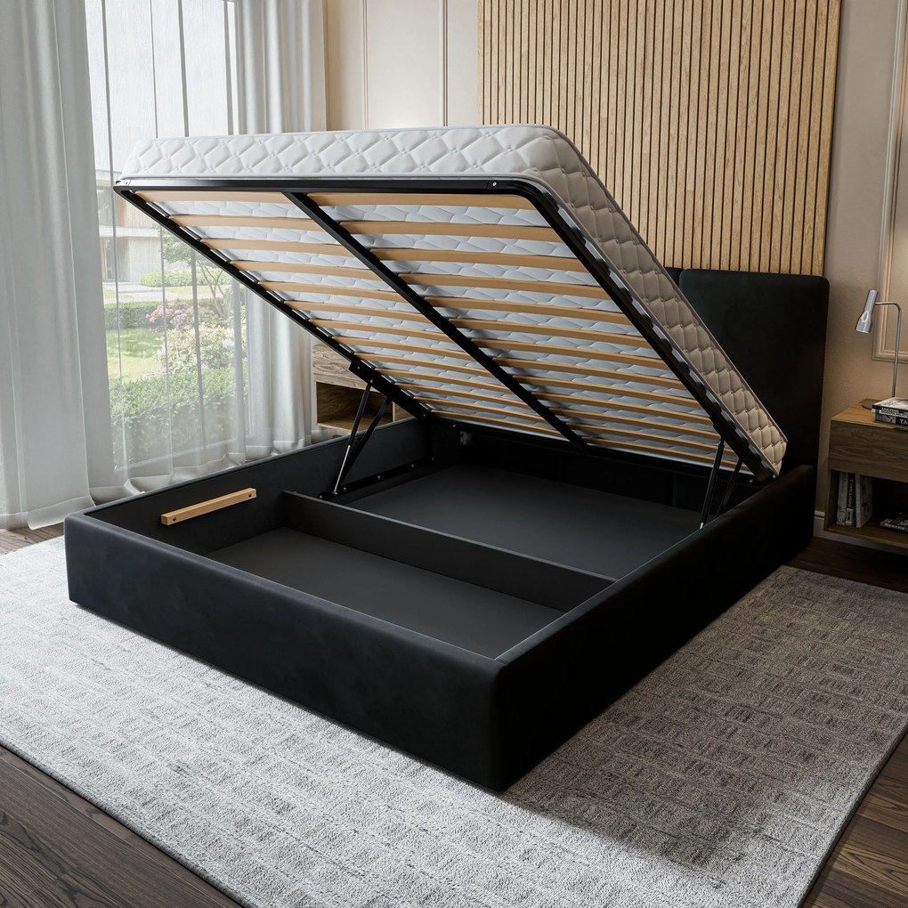 Masseno Łóżko Tapicerowane AZURI z pojemnikiem na pościel 120x200 cm - Czarny, MAGIC VELVET 2219
