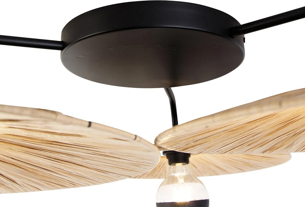 Rustykalna lampa sufitowa czarna ze sznurkiem 3-światłowa - Leia