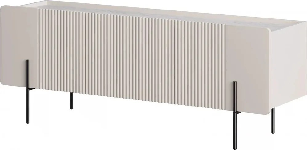 Szafka RTV Malmi 150 cm - kaszmir / crema bianca / czarne nóżki