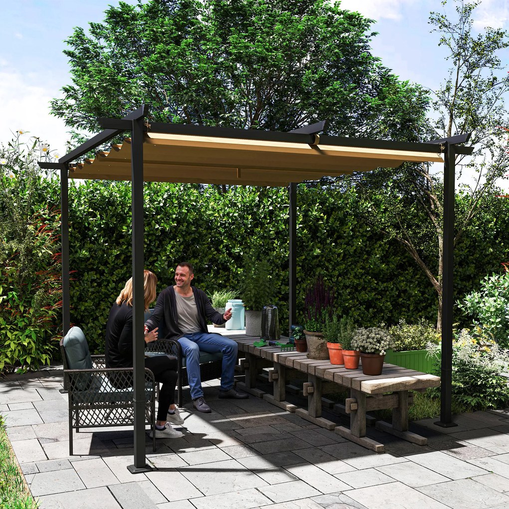 Outsunny Pergola Ogrodowa 3 x 3 m z Regulowanym Dachem, Rama Metalowa, Ochrona UPF30+, Daszek Słoneczny na Werandę, Taras, Beżowy