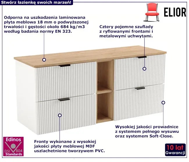 Ryflowana Szafka Biały Łazienkowa Z Szufladami + Orzech R0-A39