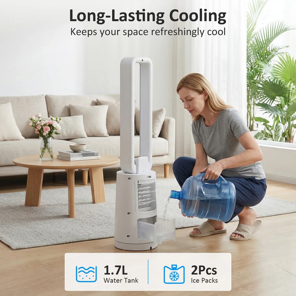 HOMCOM Klimatyzator ewaporacyjny z pilotem, 15-godzinny timer, wkłady chłodzące do domu i biura, biały | Aosom PL