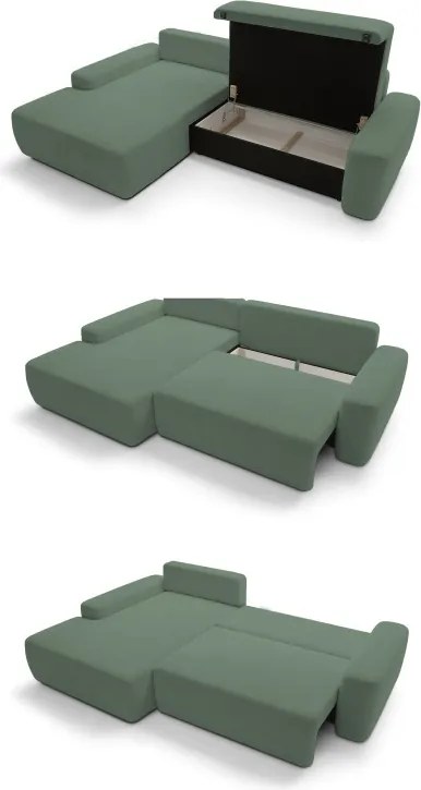 Narożnik BOULI Lewostronny z Elektryczną Regulacją wolnostojący tkanina Raven 77 Zielony DOMO HOME