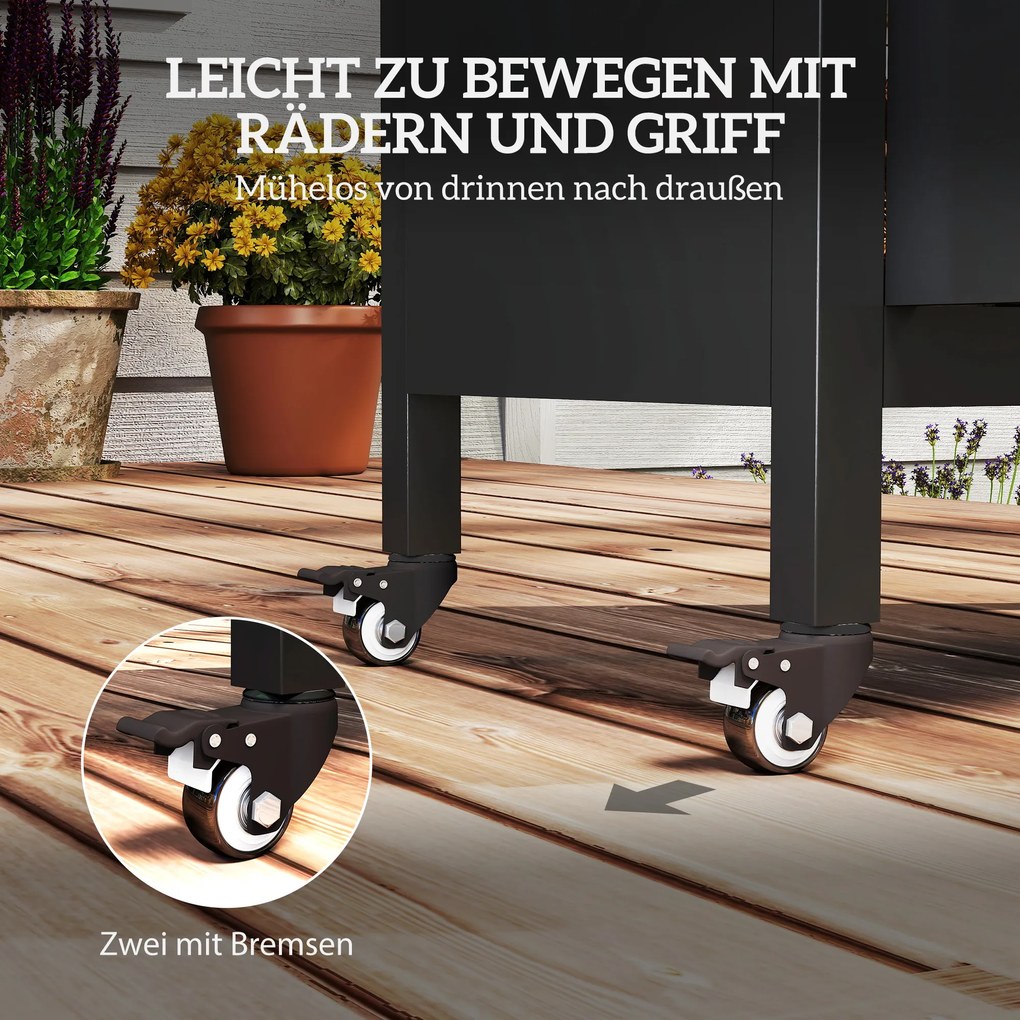 Outsunny Wózek Grillowy 3-Poziomy z Powierzchnią Roboczą Szafką Haczykami i Kołami 116x50x93cm Czarny