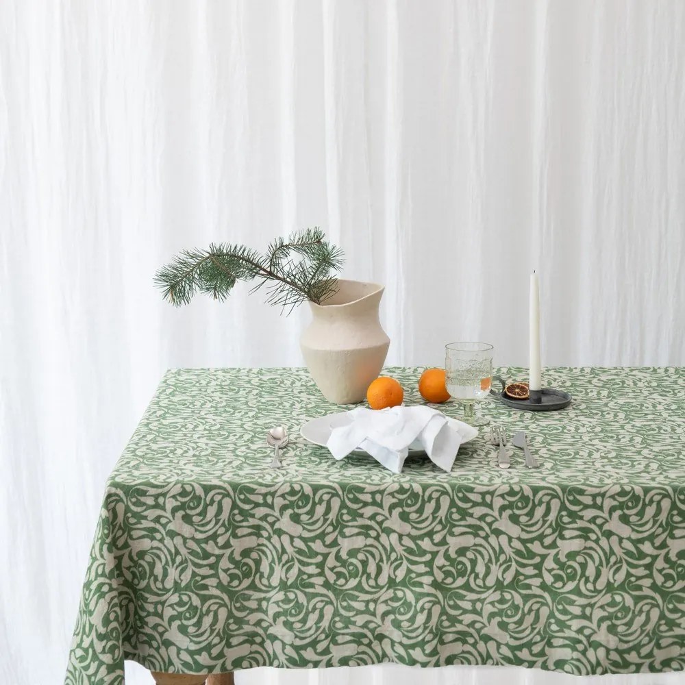 Lniany obrus 140x250 cm Evergreen Damask – Linen Tales