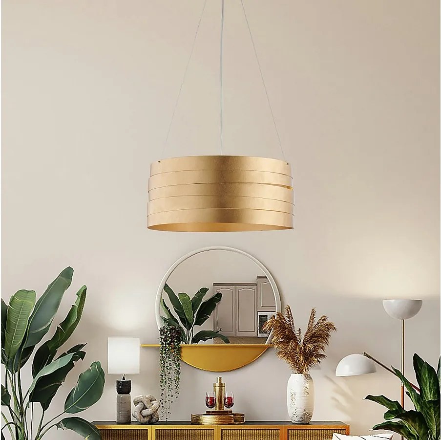 Mambo lampa wisząca z białego lakierowanego żelaza, dekor stare złoto, regulowane linki stalowe, elegancki nowoczesny styl, 3 światła