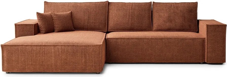 Rozkładany narożnik ze schowkiem z tkaniny szenilowej (lewostronny/z szezlongiem) w kolorze miedzi Maze – Maison de Rêve