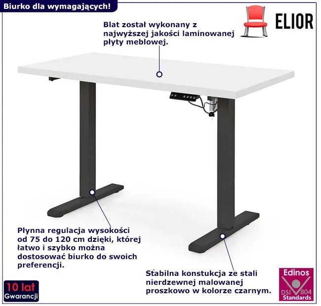 Biurko z funkcją regulacji wysokości biały + czarny S3-C54