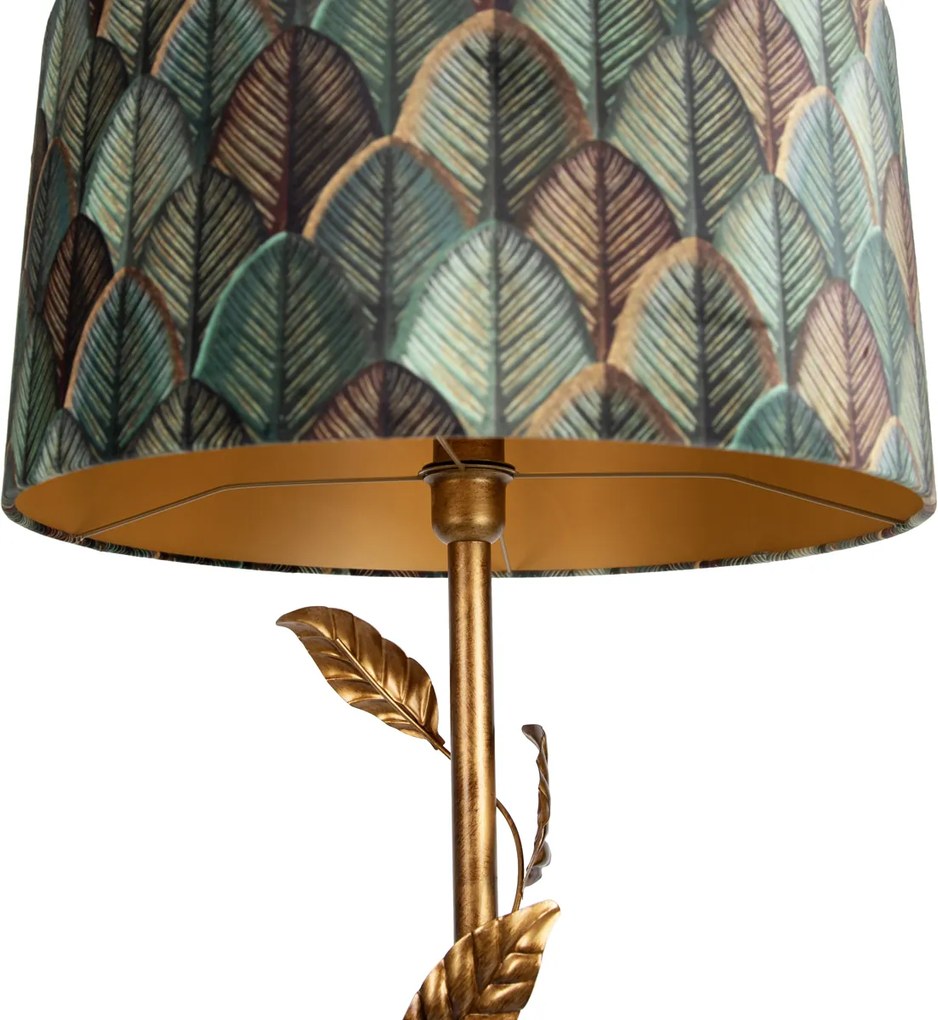 Złota lampa podłogowa z abażurem w kształcie liści i złotym wnętrzem 50 cm - Linden