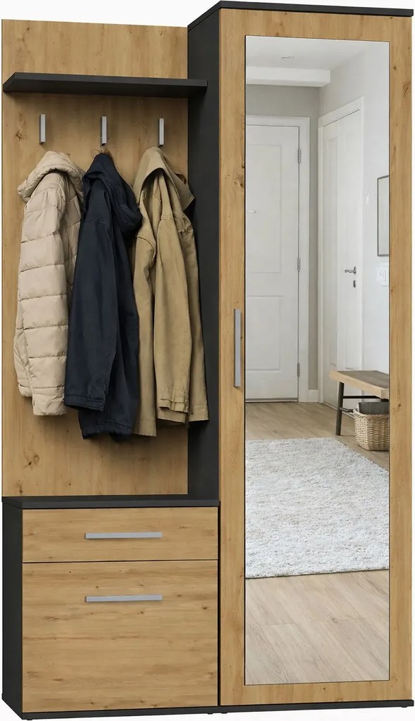 Garderoba Do Przedpokoju Antracyt + Dąb Artisan W7-F18