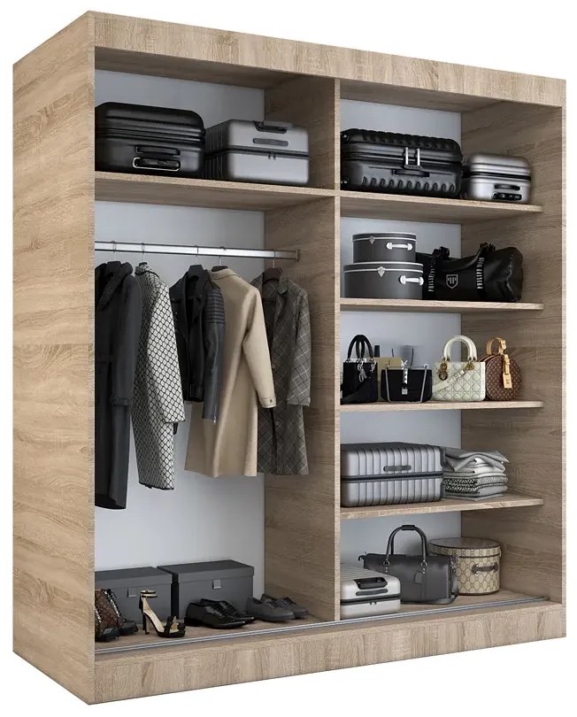 Szafa na ubrania przesuwna 180 cm biel + dąb artisan - Ebia 5X