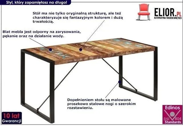 Wielokolorowy stół industrialny 80x160 – Fulo 3X