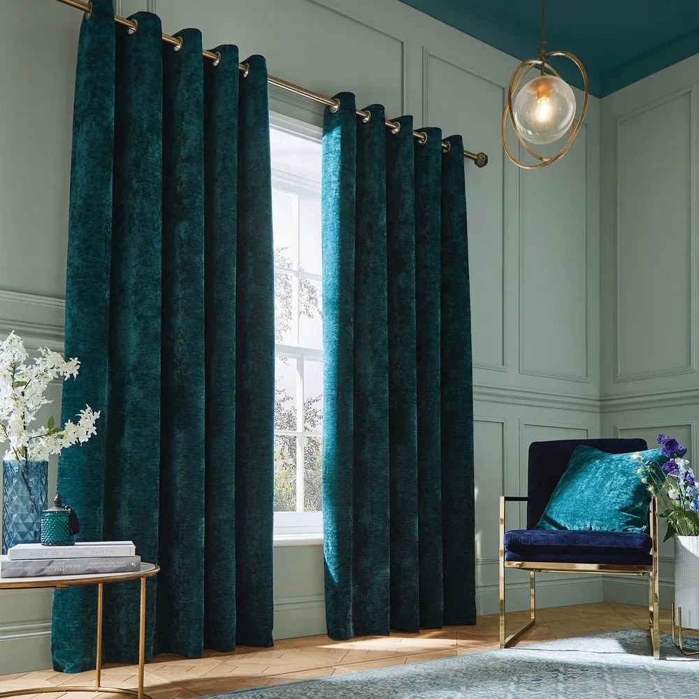 Zielononiebieskie zasłony termiczne z szenilu zestaw 2 szt. 117x183 cm Selene Luxury Chenille – Hyperion