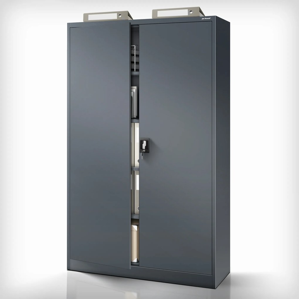 Szafa biurowa metalowa na akta antracytowa JAN II, 1150 x 1850 x 400 mm