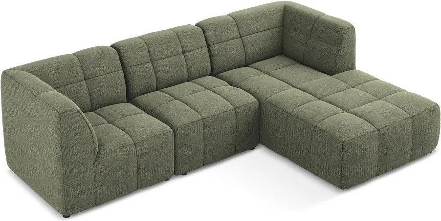 Zielony narożnik z materiału bouclé (prawostronny/z szezlongiem) Aloha – Makamii