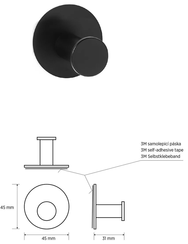 Sapho XR219B X-Round wieszak samoprzylepny, czarny