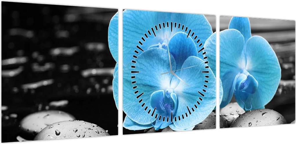 Obraz - Niebieska Orchidea (z zegarem) (90x30 cm)