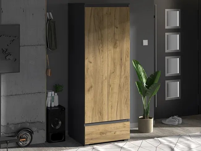 Dwudrzwiowa szafa z gładkim frontem antracyt + dąb craft B5-A38