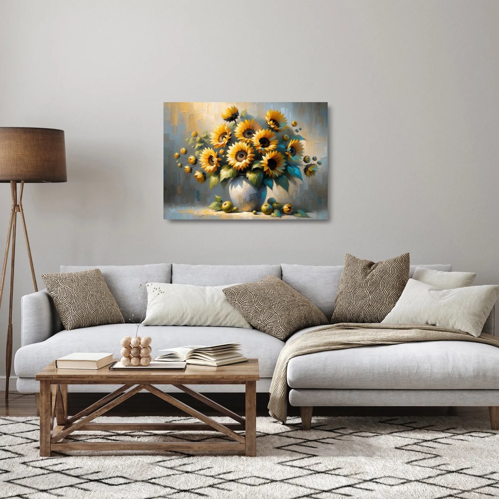 Obraz na szkle – Wazon ze słonecznikami (70x50 cm)