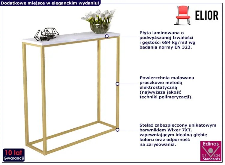 Wąska konsola w stylu glamour złoty + biały połysk - Carello 6X