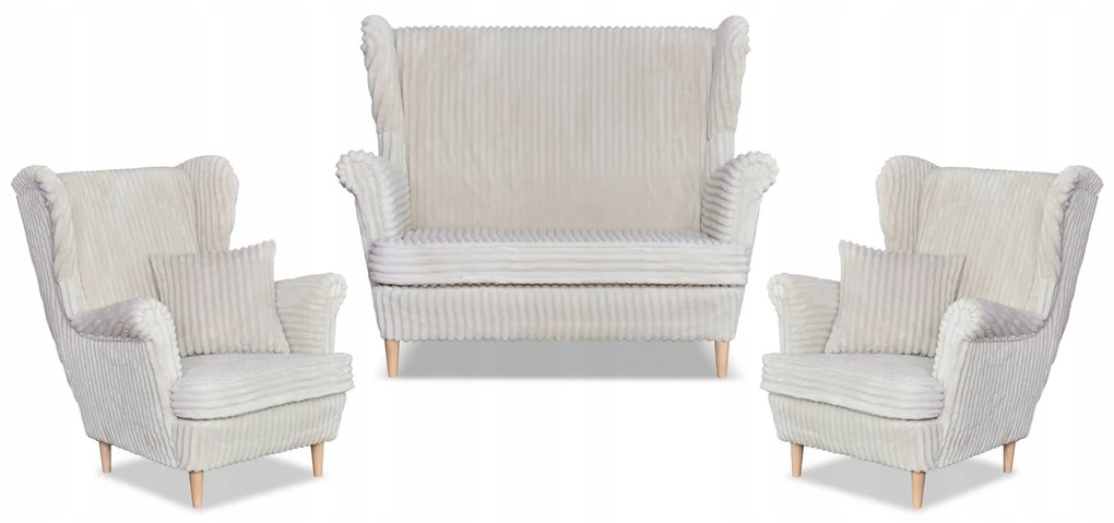 Zestaw uszak Rene Estella sofa fotele Family Meble beżowy sztruks
