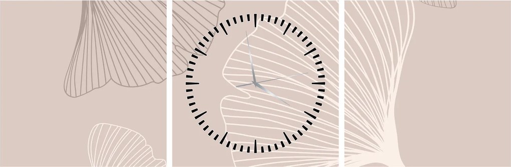 Obraz - Beżowe liście N⁰6 (z zegarem) (90x30 cm)