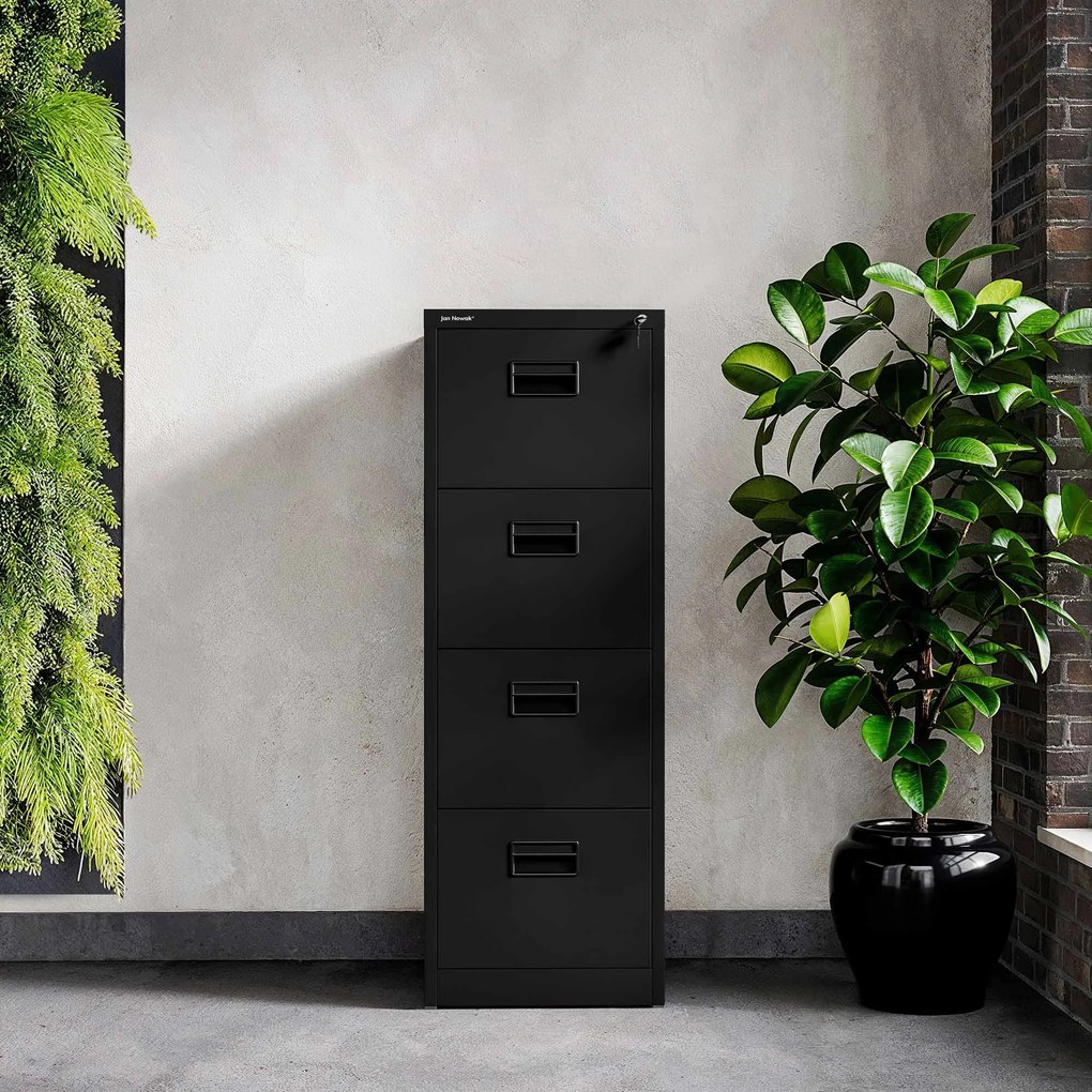 Szafa kartotekowa metalowa z 4 szufladami czarna, 460x1320x620 mm: SARA