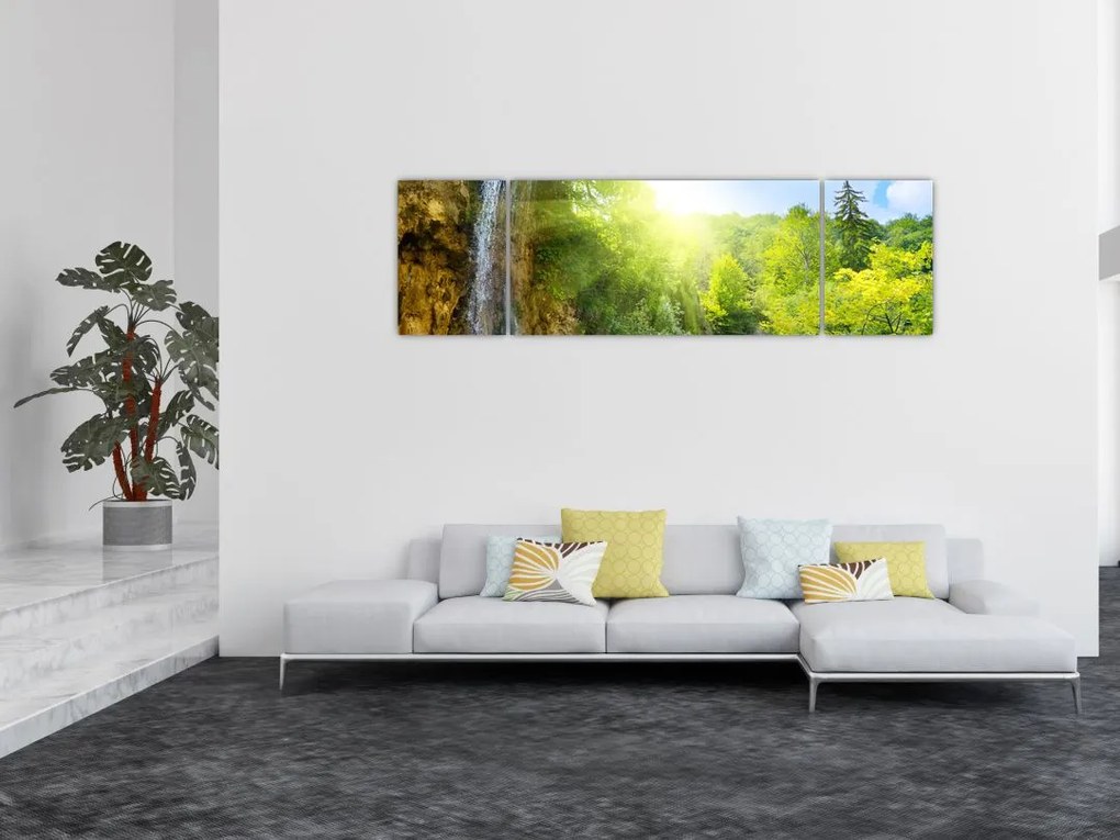 Obraz - wodospady w pralesie (170x50 cm)