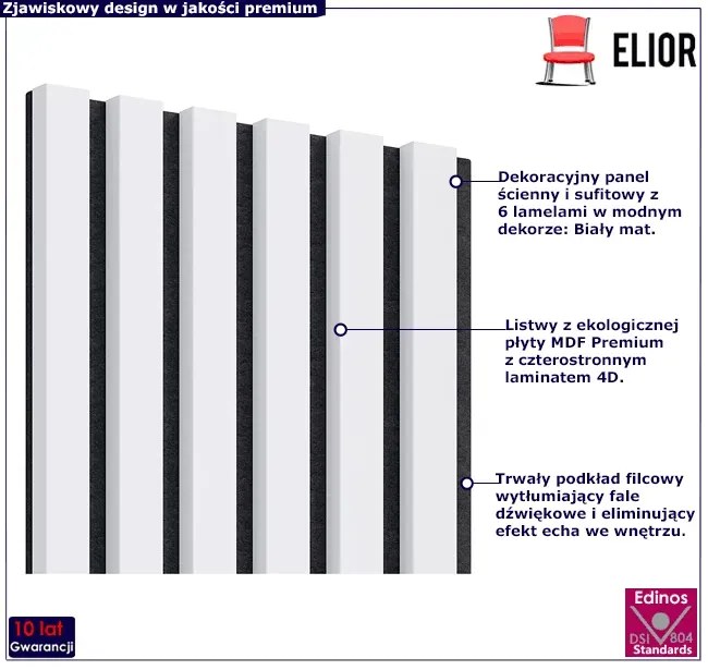 Akustyczne panele lamelowe 2 szt. biały mat E7-C67