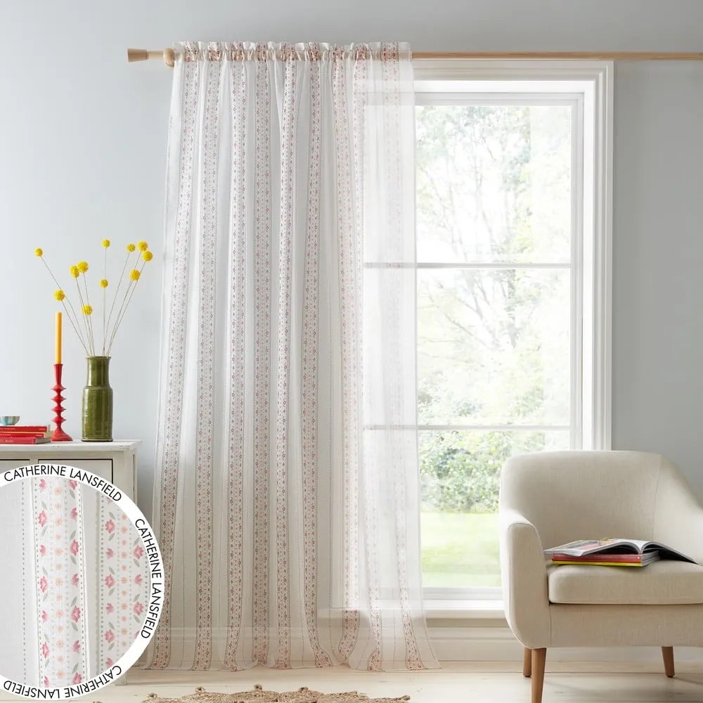 Biała/różowa firanka 140x229 cm Floral Stripe – Catherine Lansfield
