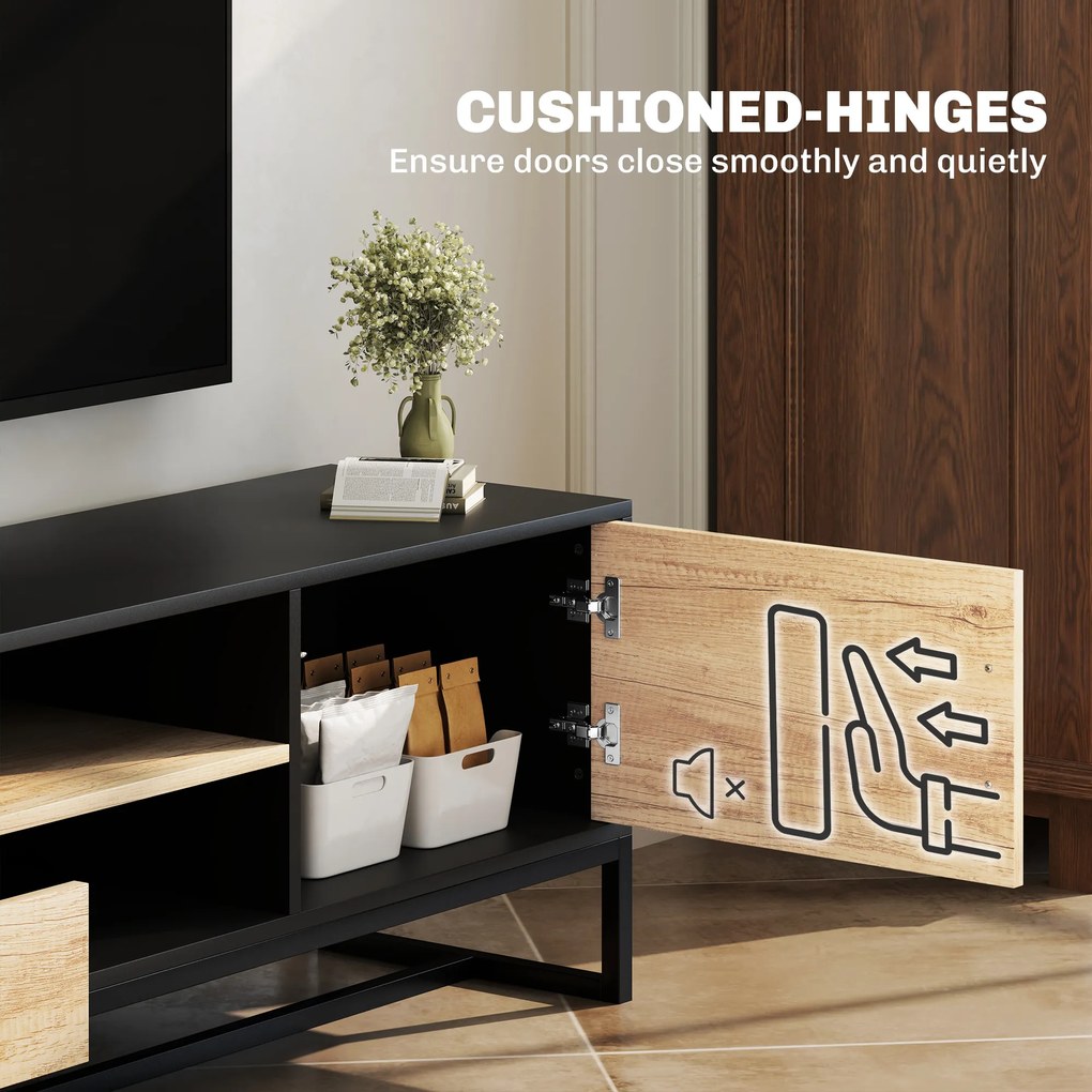 HOMCOM Szafka RTV z drzwiami, 2 szufladami, otwartymi półkami, regulowaną półką, Czarna