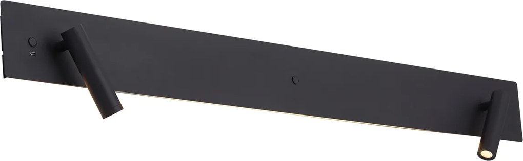 Nowoczesny czarny kinkiet dwupunktowy z LED, podświetleniem i USB-C - Longly