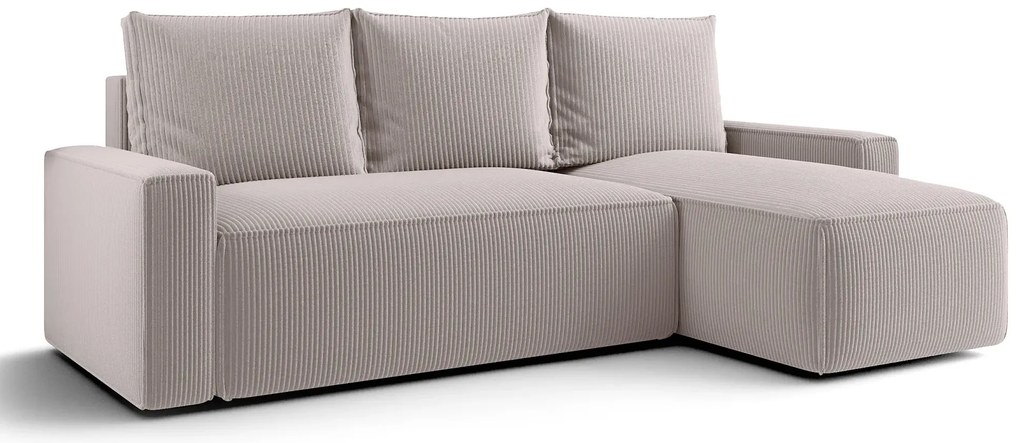 Jasnobeżowy narożnik rozkładany z pojemnikiem na pościel S3-F09