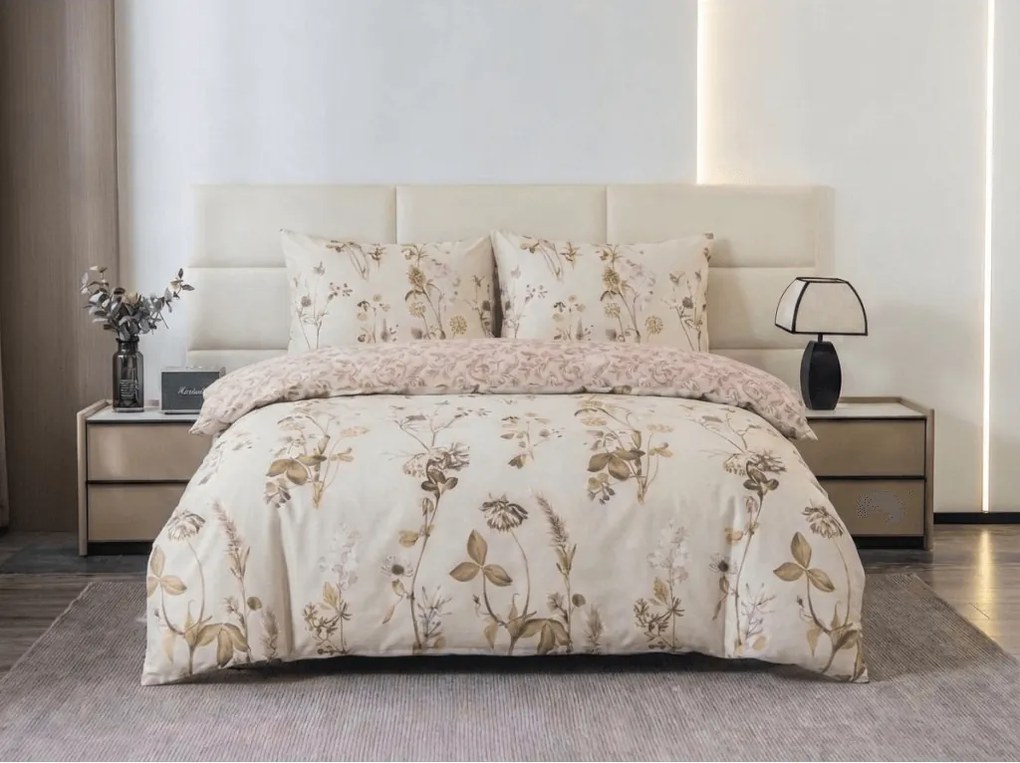 PrzytulneMieszkanie.pl PrzytulneMieszkanie.pl Pościel z mikroflanelu z mikrofibry BOTANIQUE beżowo-różowa Rozmiar pościeli: 70 x 90 cm | 140 x 200 cm