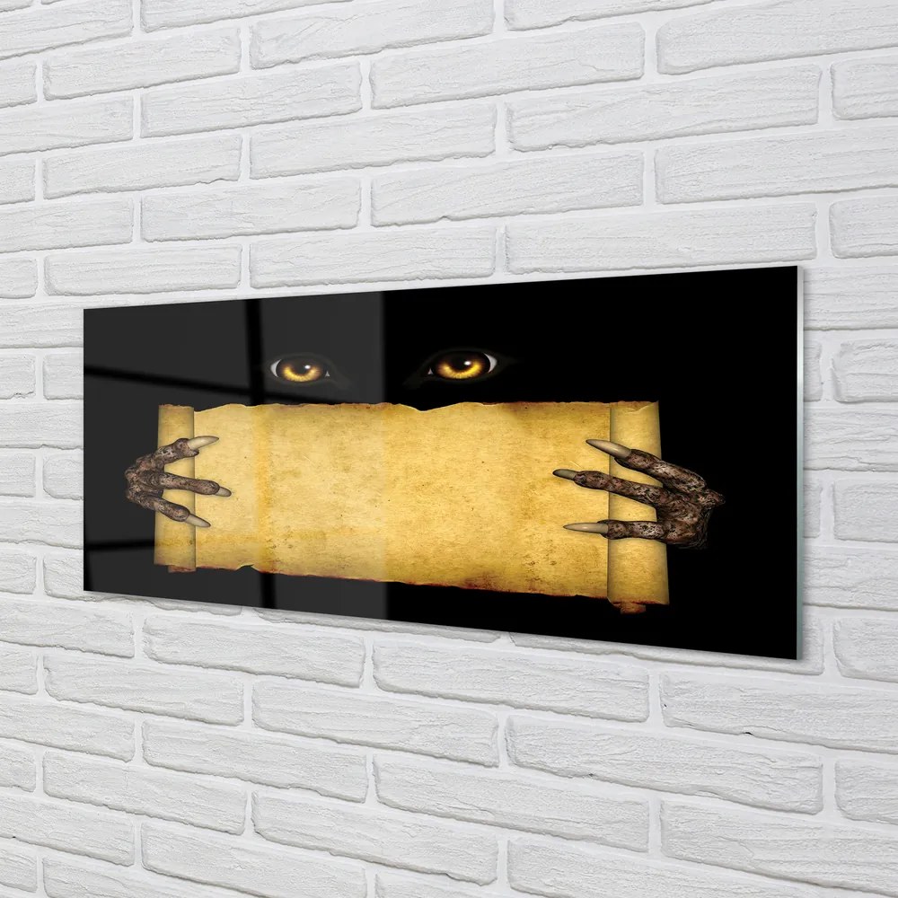 Panel szklany do Kuchni Straszne Oczy i Palce na Papierze