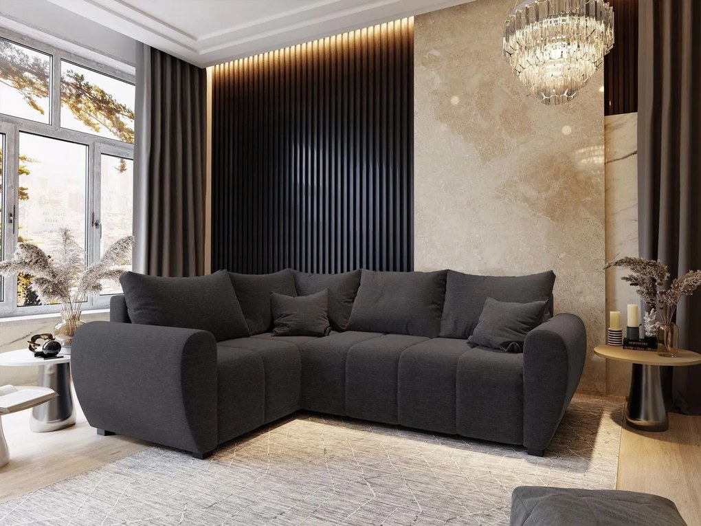 Masseno Narożnik MADISON z funkcją spania i pojemnikiem na pościel Narozniki L, Rozkładana sofa - Szary, SAWANA 05