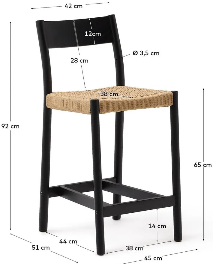 Czarny hoker z litego drewna dębowego (wysokość siedziska 65 cm) Yalia – Kave Home