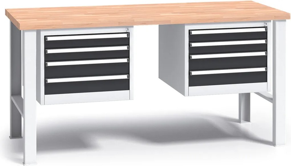 Profesjonalny stół warsztatowy G3 z drewnianym blatem roboczym, 1700 mm, 2x 4 szufladowy kontener, grafitowy