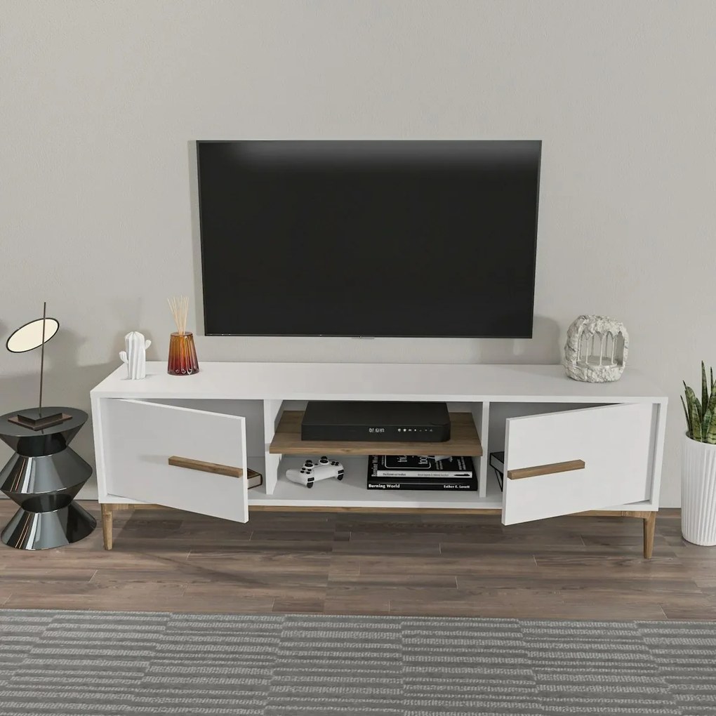 Stolik pod telewizor Eslem White and Walnut
